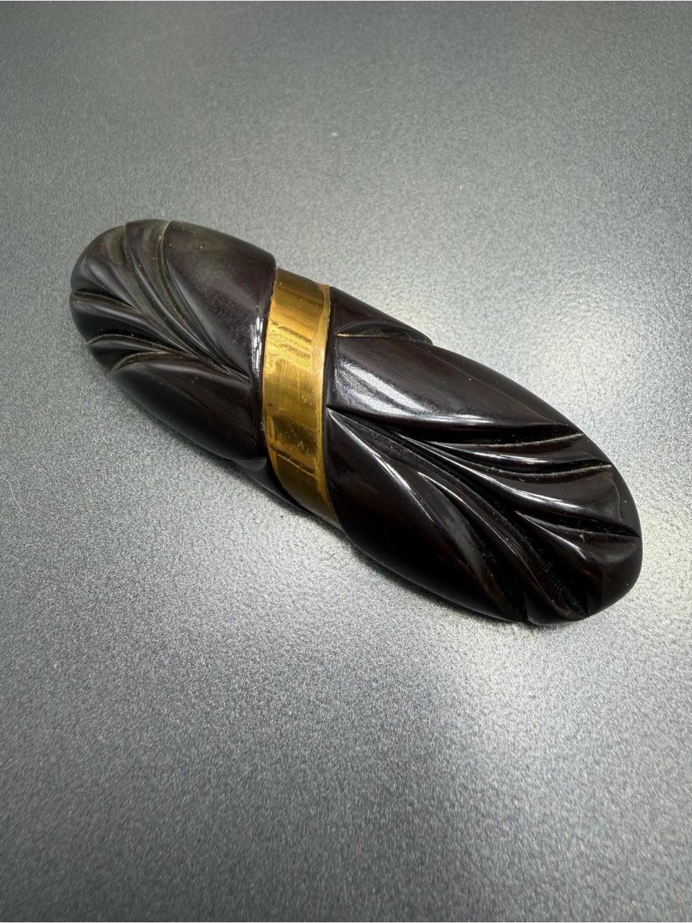 Vintage Mourning Brooch Art Deco Black Bakelite Bar Pin #26SB